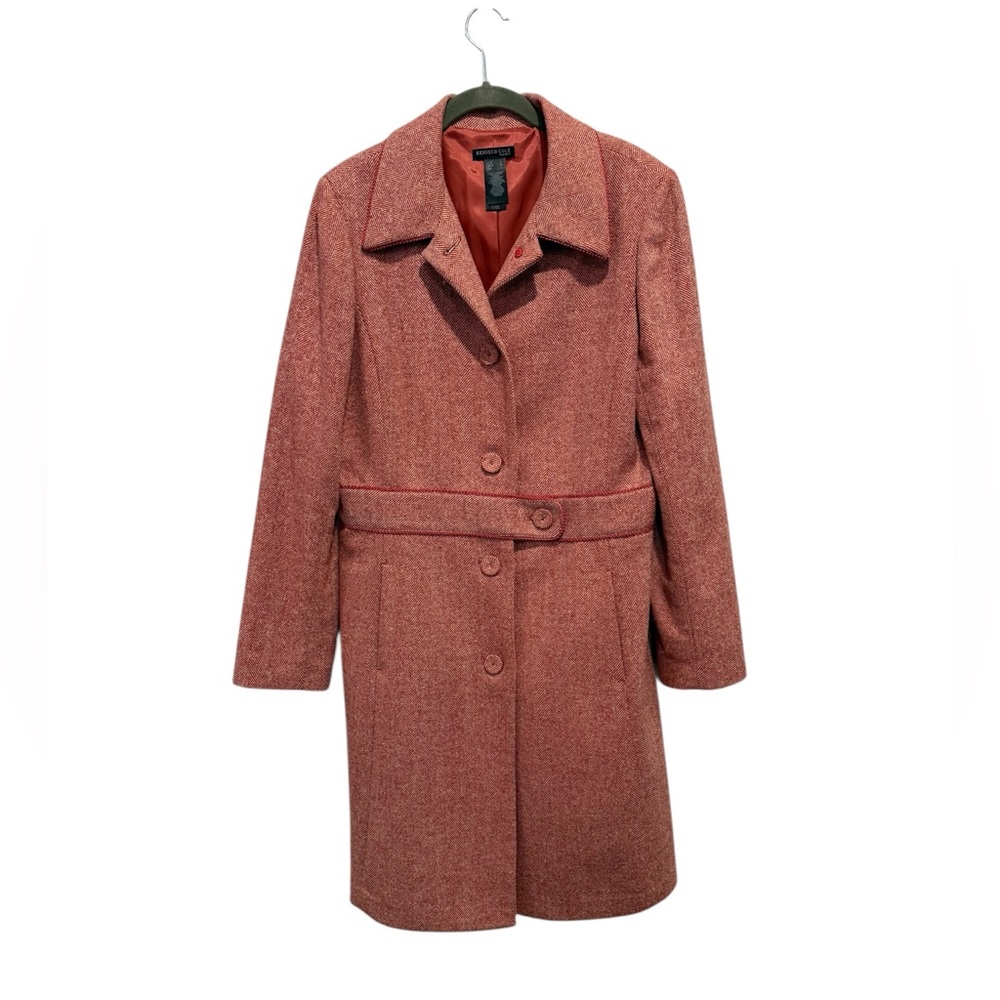 Kenneth Cole New York Tweed Wool Long Trench Car Coat Jacket SZ L